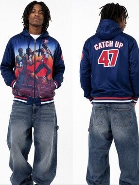 New LRG Lifted Research Group Catch Up 74 Full Zip Up Track Blue Jacket NWT 3XL
